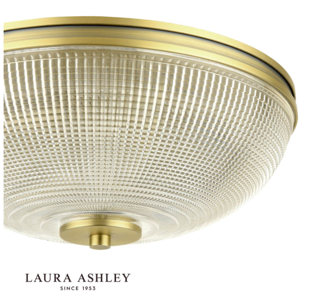 Laura Ashley Langdon 2 Light Bathroom Ceiling Light Matt Antique Brass and Textured Glass IP44