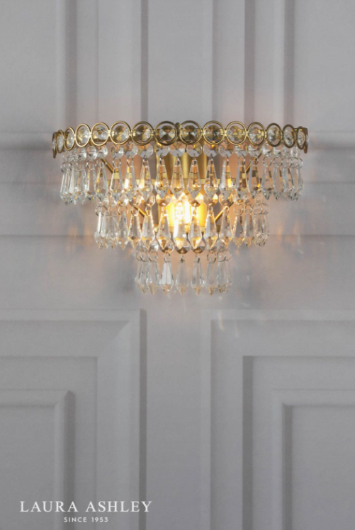 Laura Ashley Enid Wall Light Faceted Glass and Matt Antique Brass