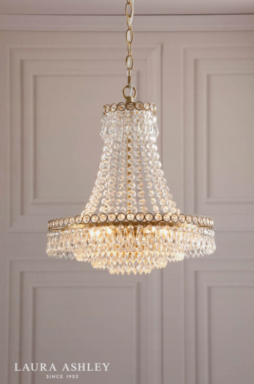 Laura Ashley Enid 5 Light Chandelier Faceted Glass and Matt Antique Brass