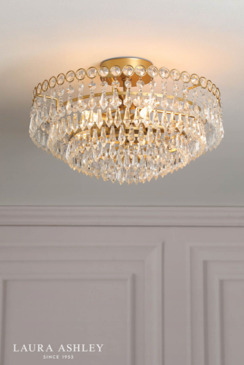 Laura Ashley Enid 5 Light Semi-Flush Faceted Glass and Matt Antique Brass