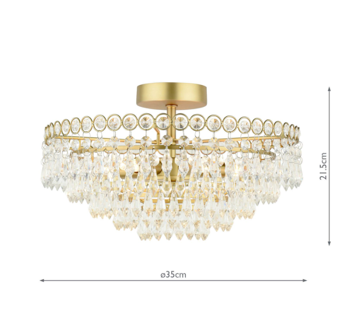 Laura Ashley Enid 5 Light Semi-Flush Faceted Glass and Matt Antique Brass