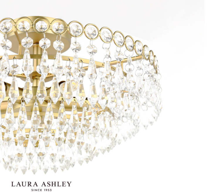 Laura Ashley Enid 5 Light Semi-Flush Faceted Glass and Matt Antique Brass