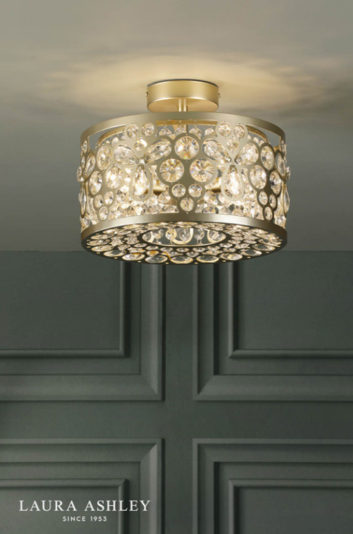 Laura Ashley Tilbrook 3 Light Flush Matt Champagne and Crystal