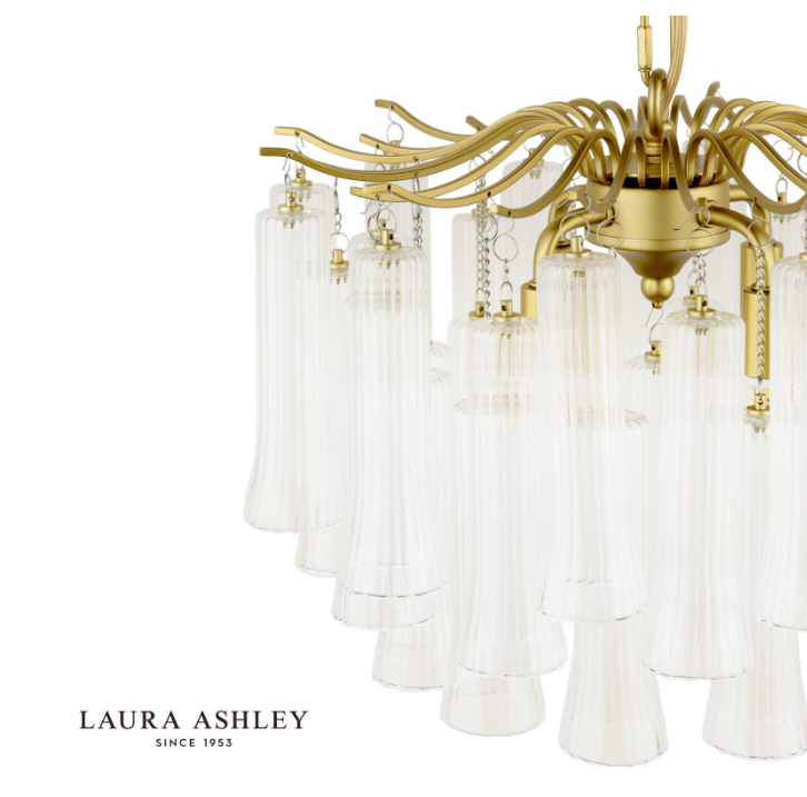 Laura Ashley Penlee 4 Light Pendant Matt Antique Brass and Ribbed Glass