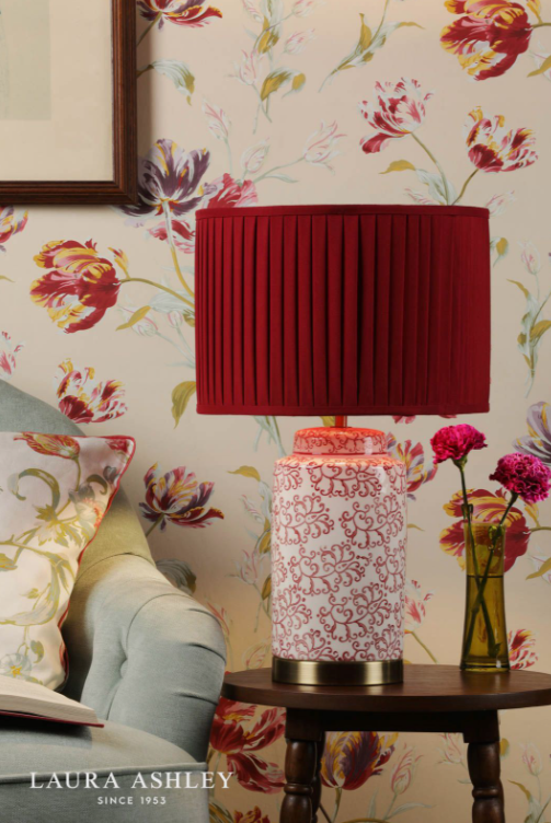 Laura Ashley Knipton Table Lamp Red Ceramic and Antique Brass With Shade