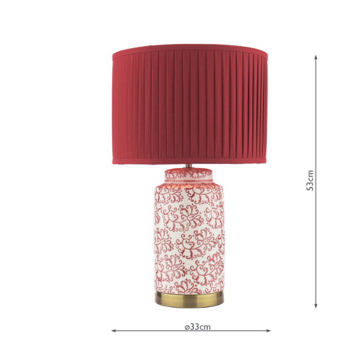 Laura Ashley Knipton Table Lamp Red Ceramic and Antique Brass With Shade