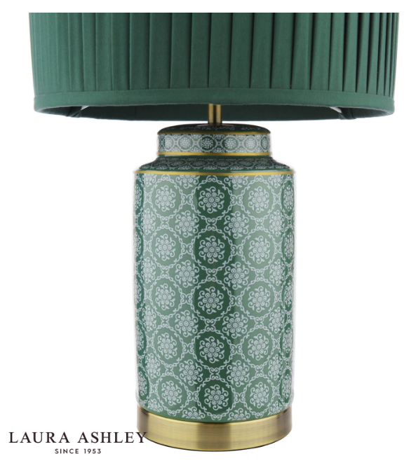 Laura Ashley Knipton Table Lamp Green Ceramic and Antique Brass With Shade
