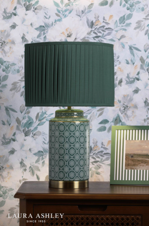 Laura Ashley Knipton Table Lamp Green Ceramic and Antique Brass With Shade