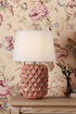Laura Ashley Marwick Table Lamp Pink Ceramic and Brushed Silver With Shade