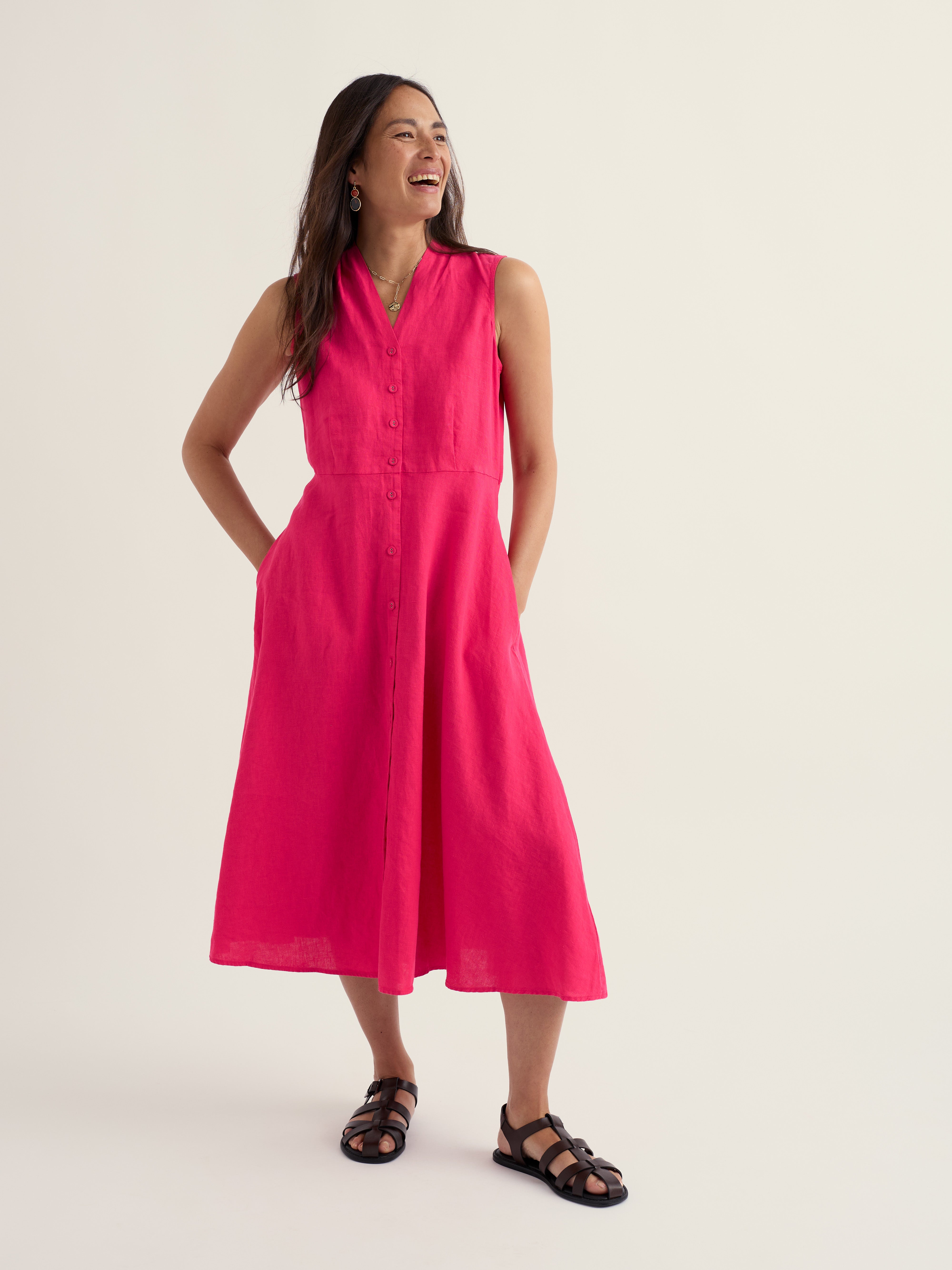 Seasalt Sleeveless Carved Wood Dress Bright Radish