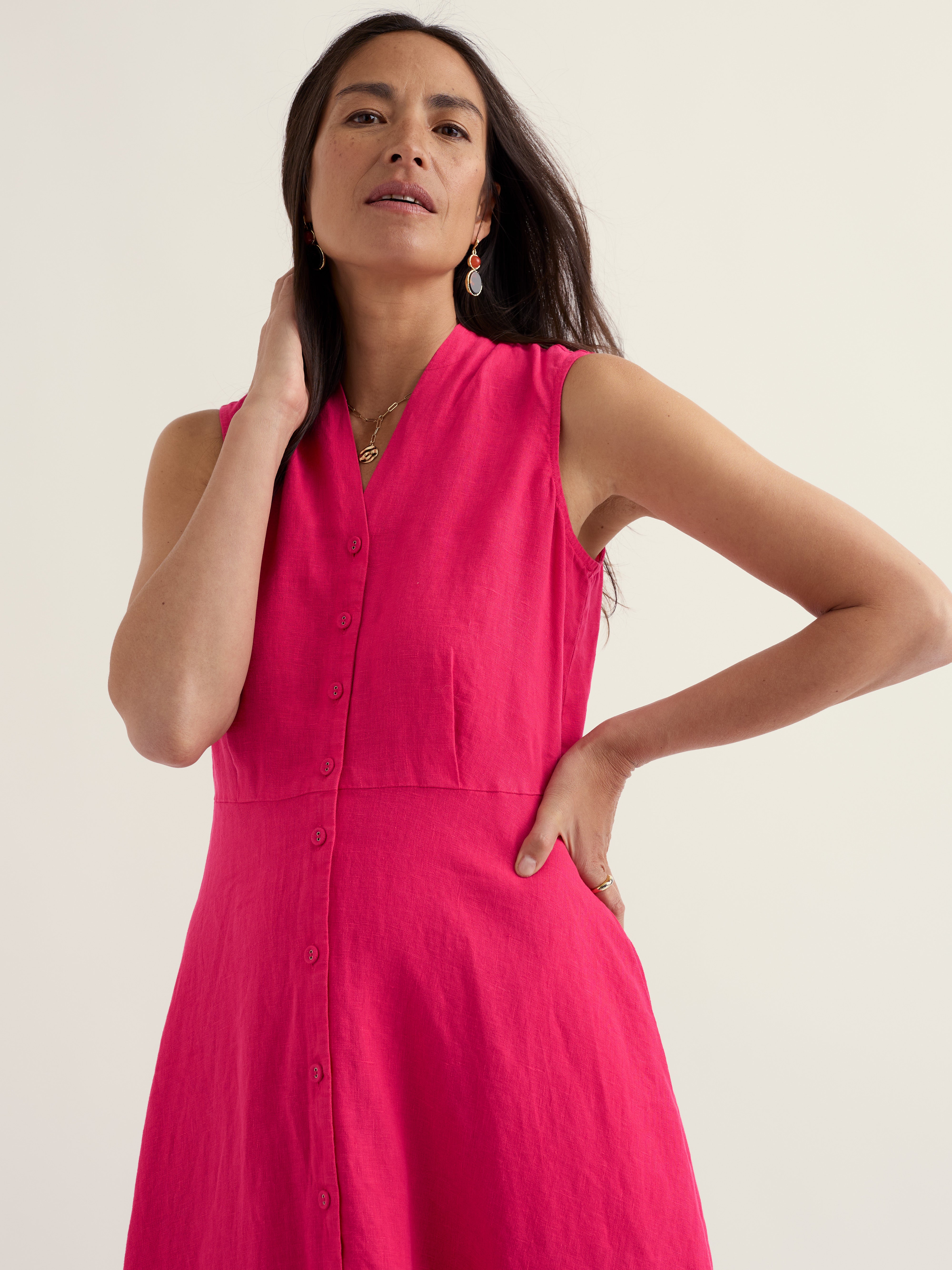 Seasalt Sleeveless Carved Wood Dress Bright Radish
