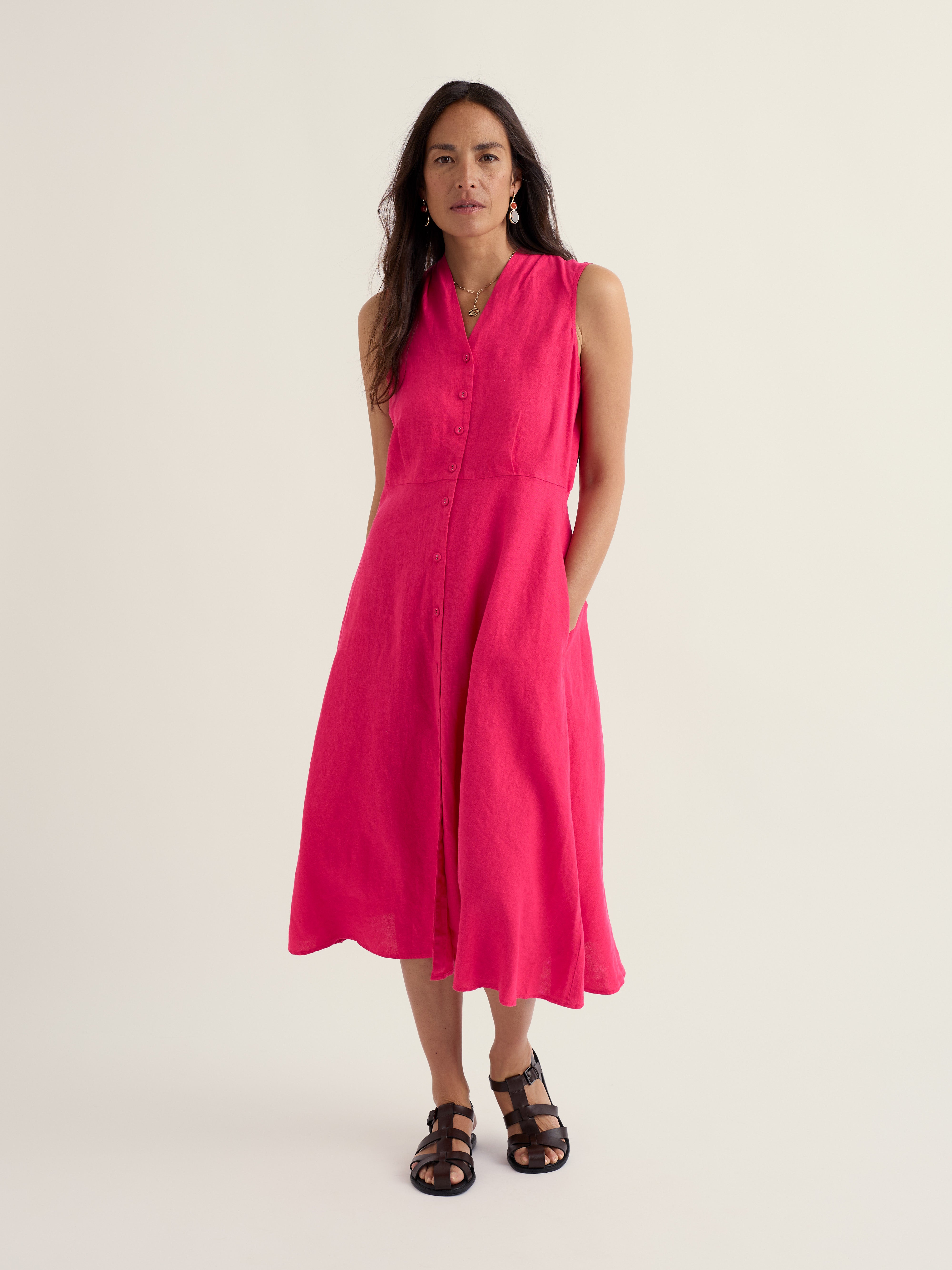 Seasalt Sleeveless Carved Wood Dress Bright Radish