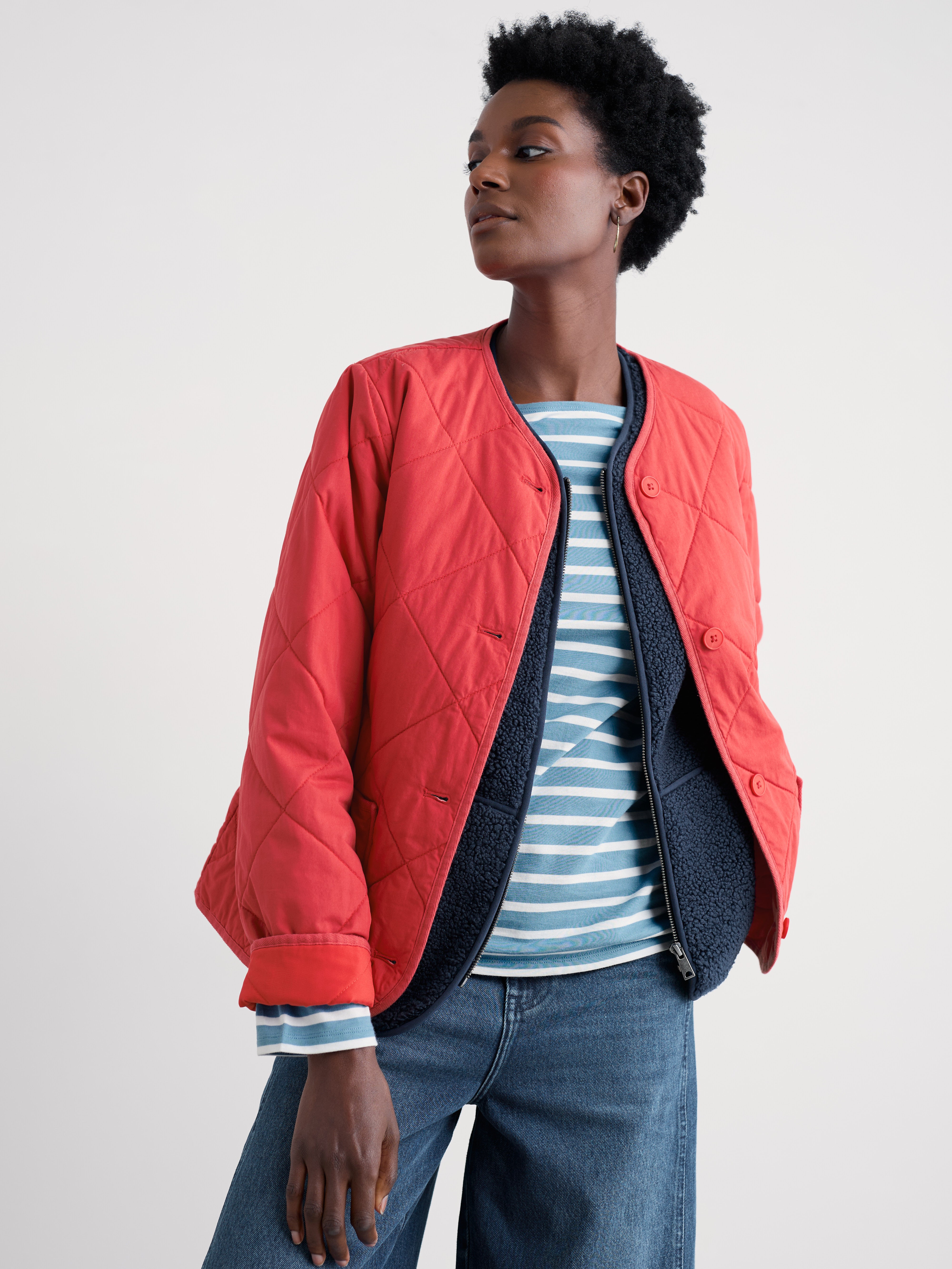 Seasalt Swift Barn Organic Cotton Quilted Jacket Tomato