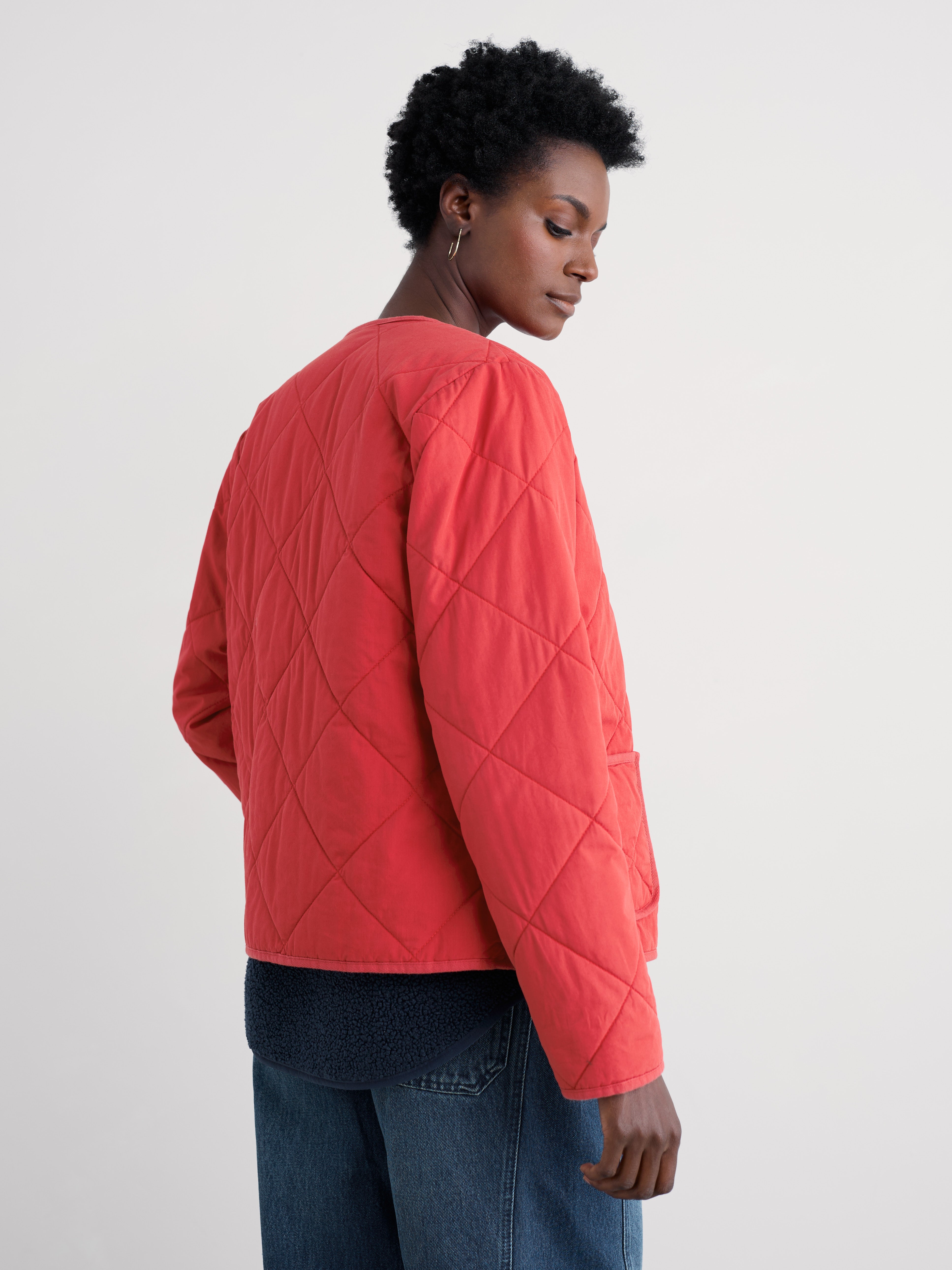 Seasalt Swift Barn Organic Cotton Quilted Jacket Tomato