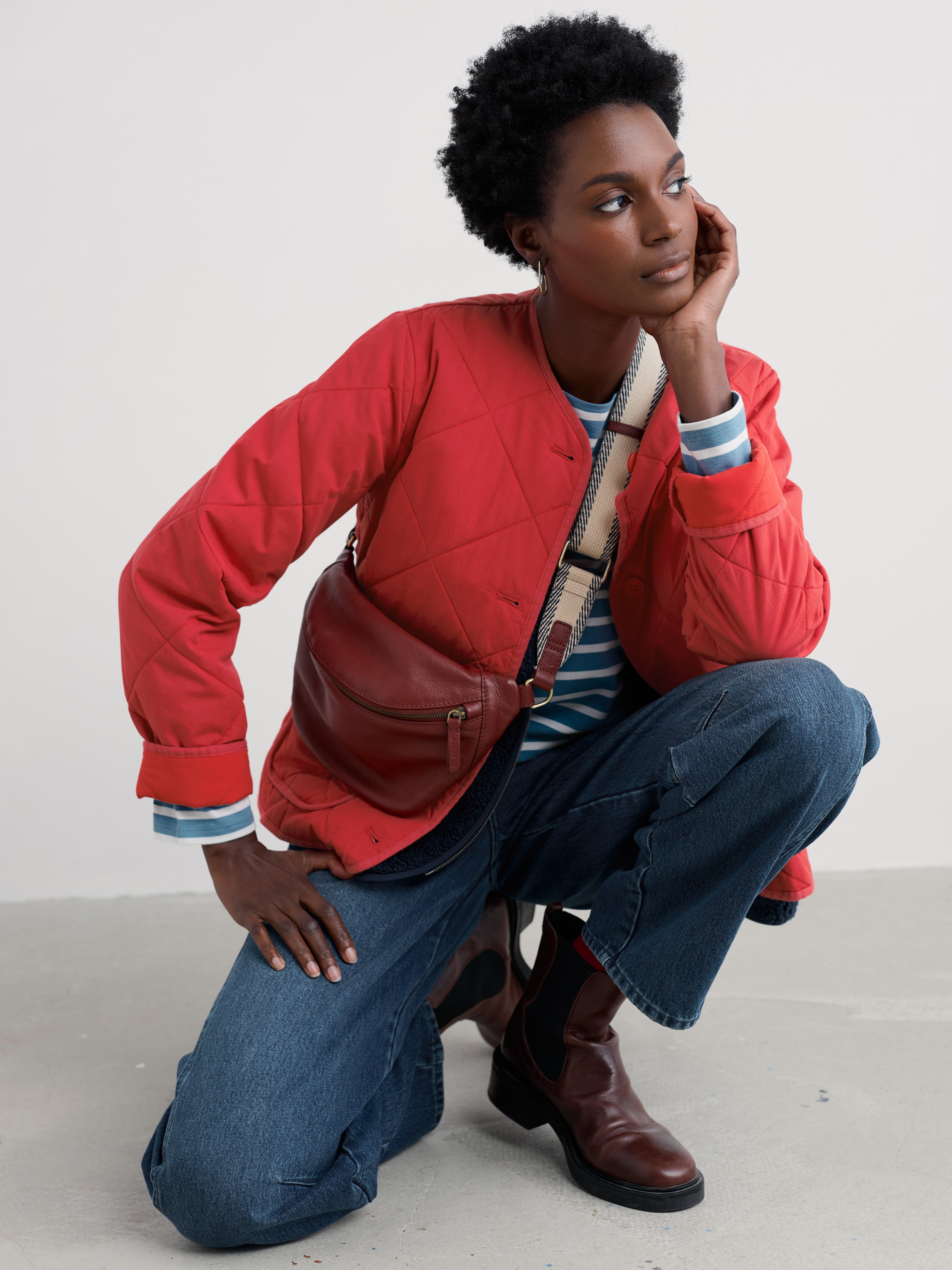 Seasalt Swift Barn Organic Cotton Quilted Jacket Tomato