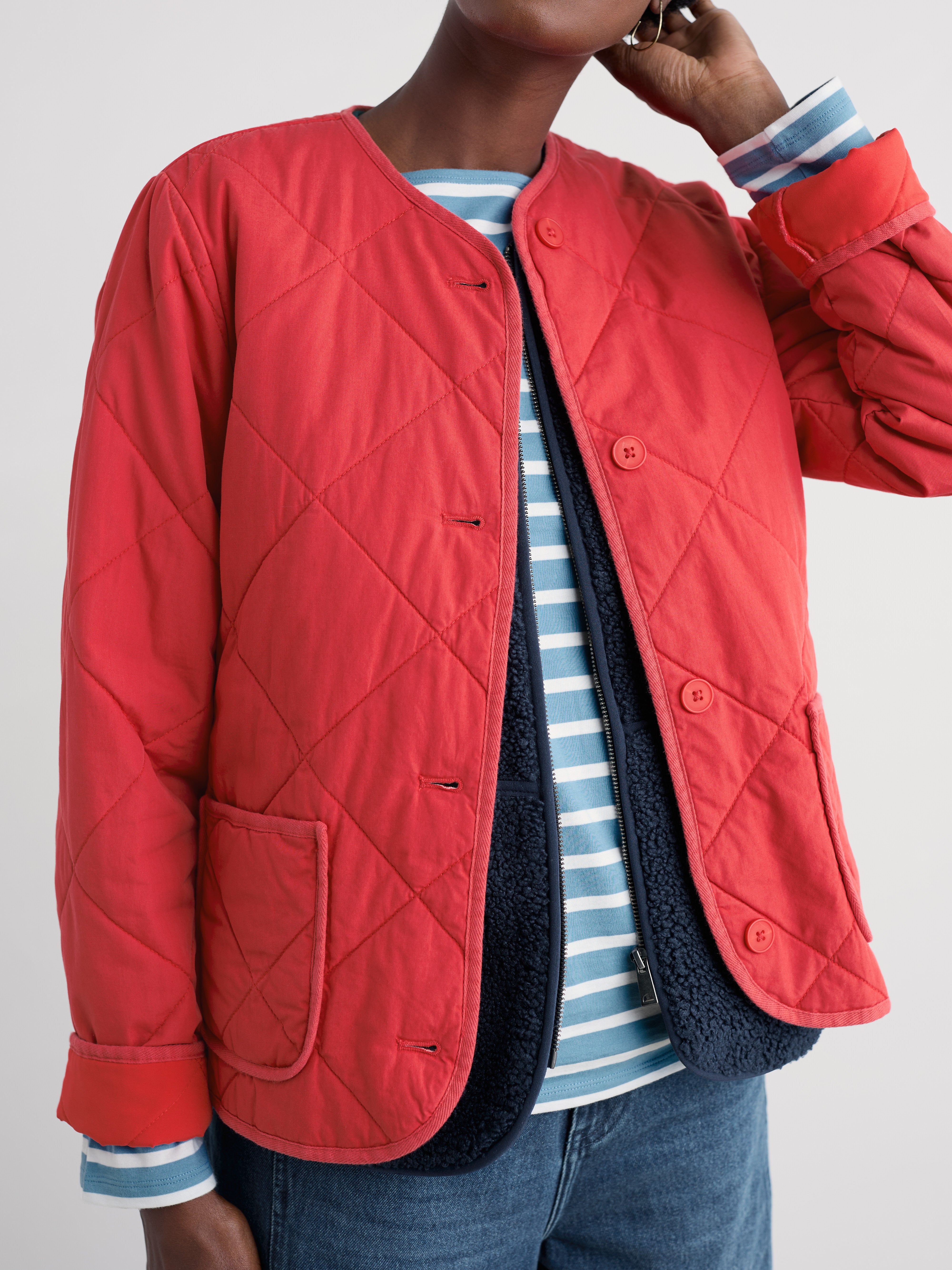 Seasalt Swift Barn Organic Cotton Quilted Jacket Tomato