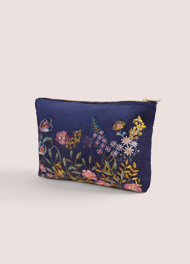 Powder Navy Floral Hedgerow Zip Pouch
