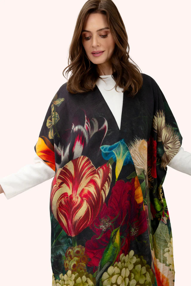 Powder Opulant Florals in Chocolate Wool Wraparound