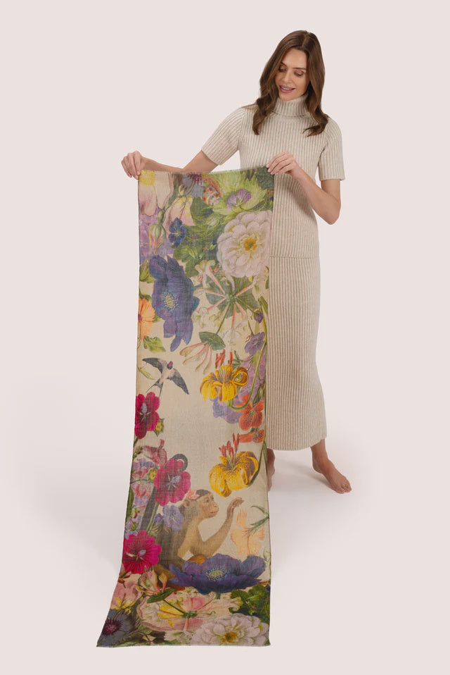 Powder Autumn Posy in Cream Wool Wrap Scarf