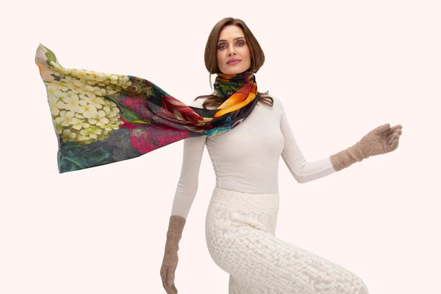 Powder Opulant Florals in Chocolate Wool Wrap Scarf