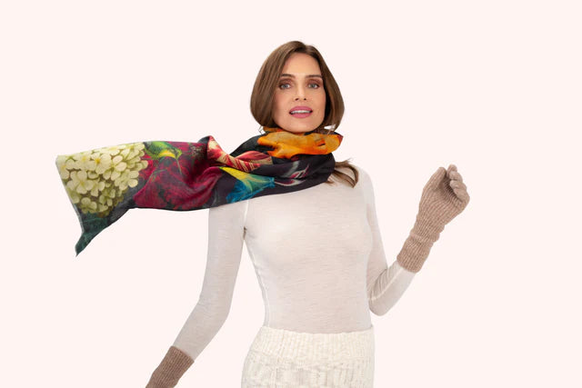 Powder Opulant Florals in Chocolate Wool Wrap Scarf