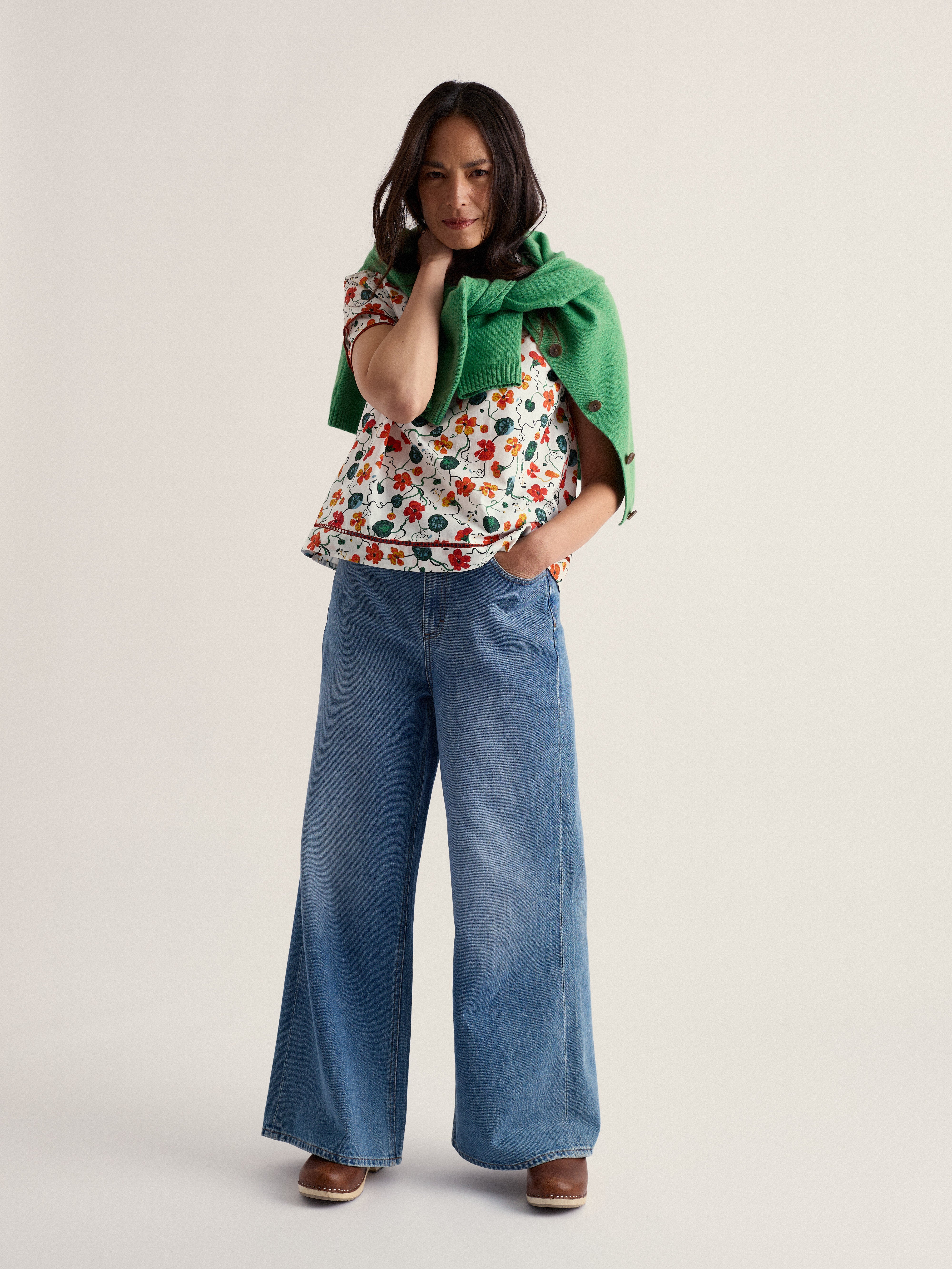 Seasalt Wild Lily Organic Cotton Top Nasturtium Press Chalk