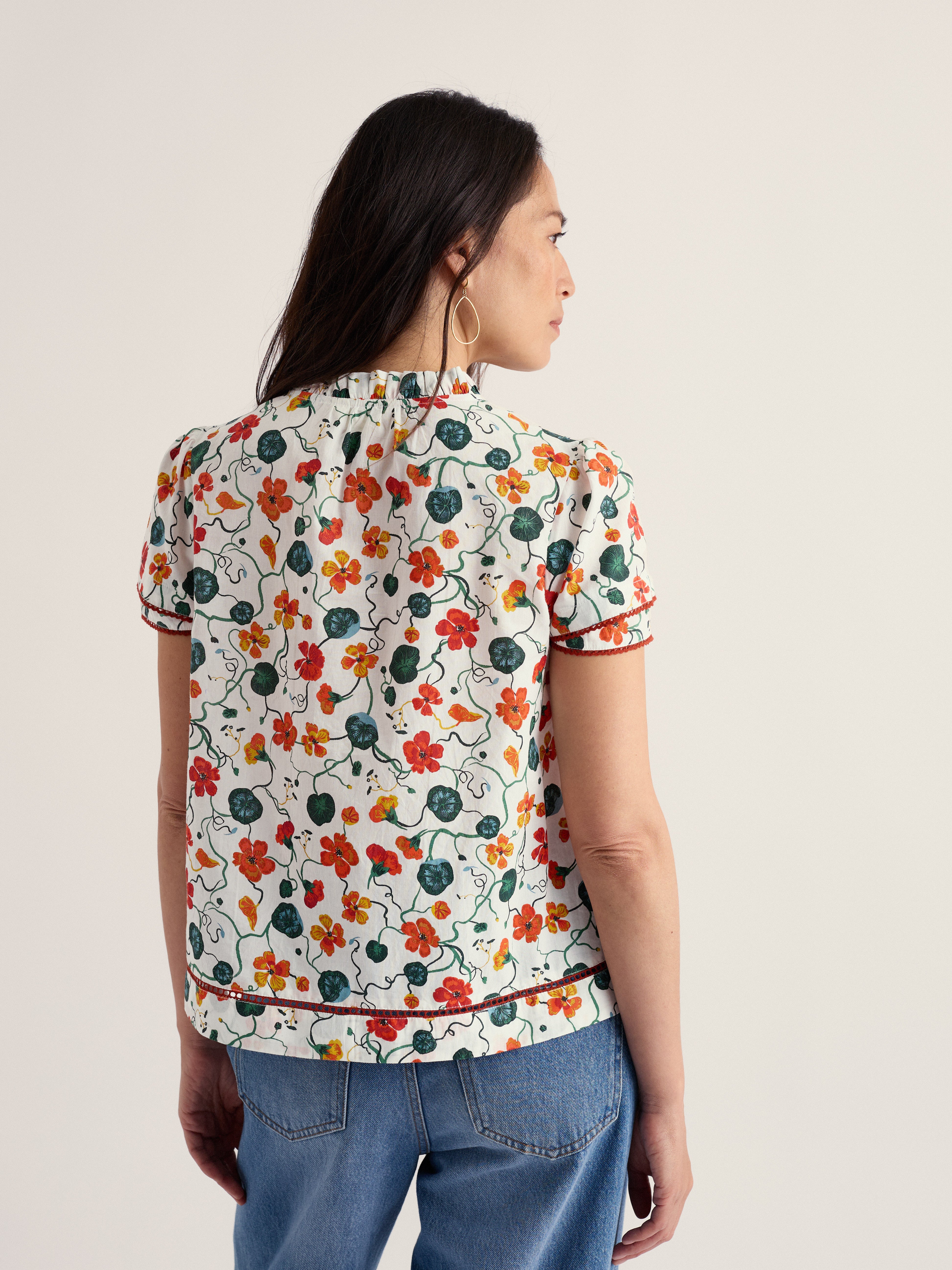 Seasalt Wild Lily Organic Cotton Top Nasturtium Press Chalk