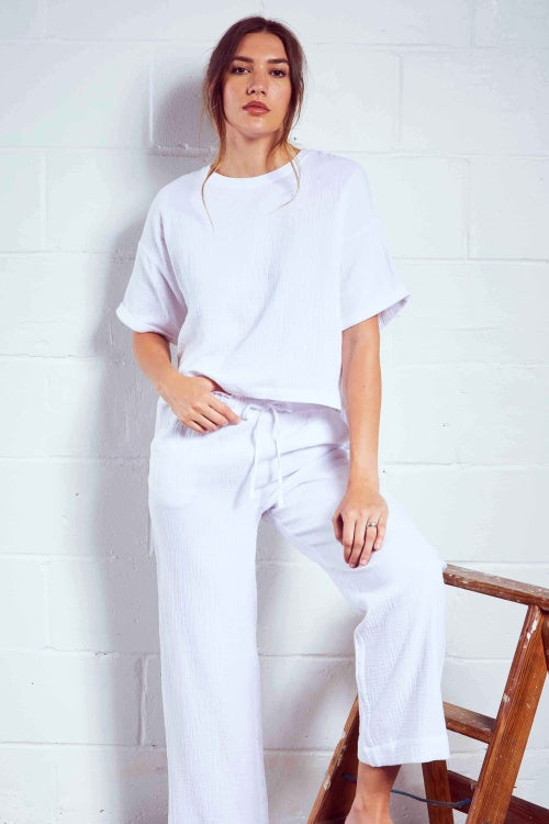 Cottonreal Triple Muslin PJ Set White