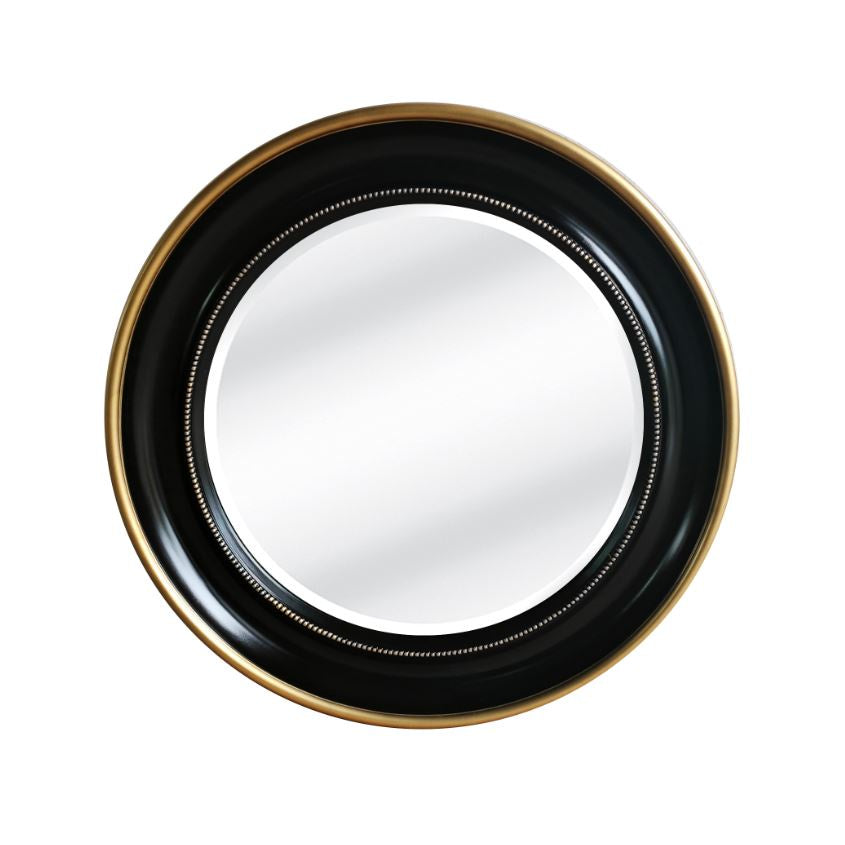 Shiny Black And Gold Circle Mirror 90cm