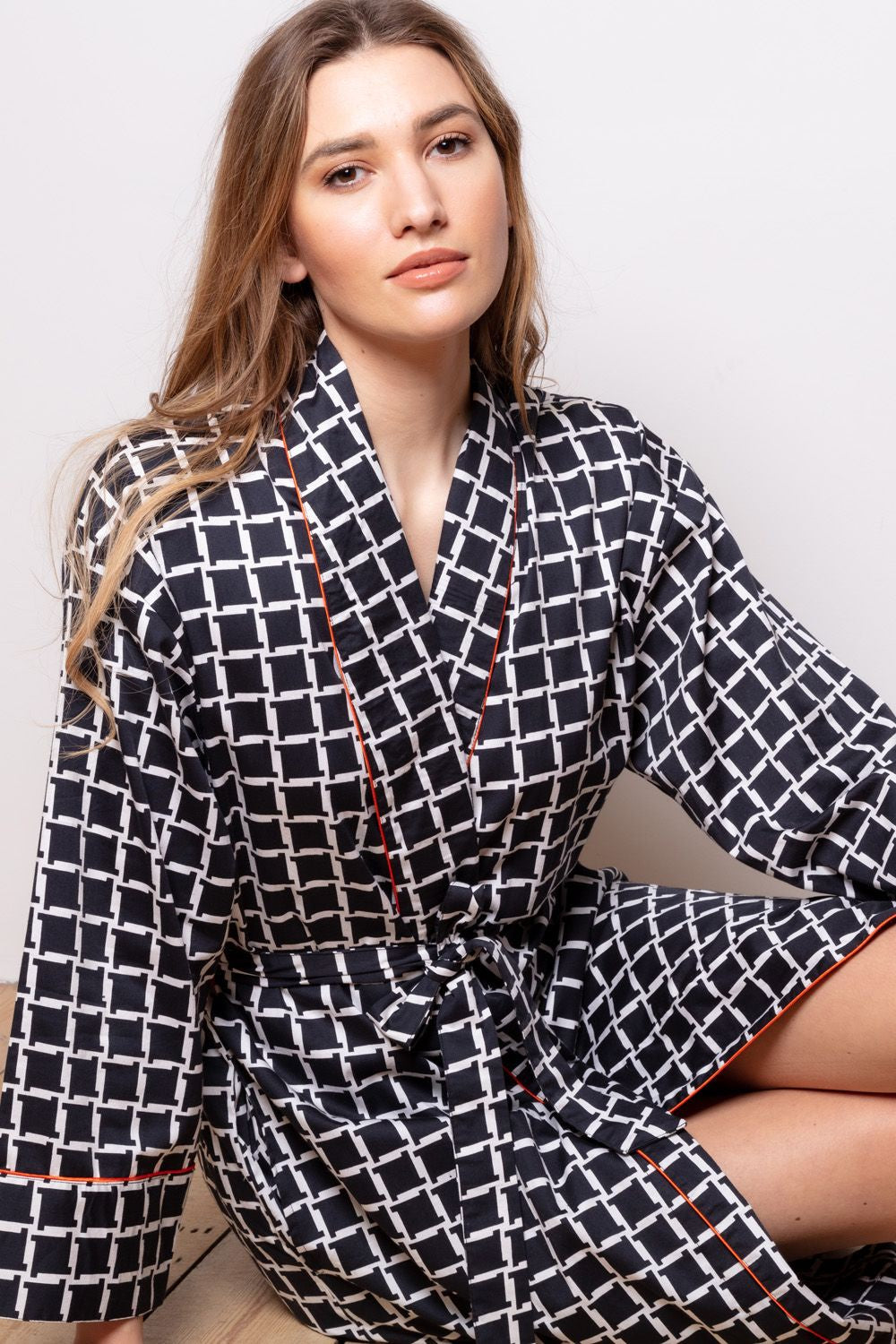 Cottonreal Geo Cube Grace Shawl Robe Navy