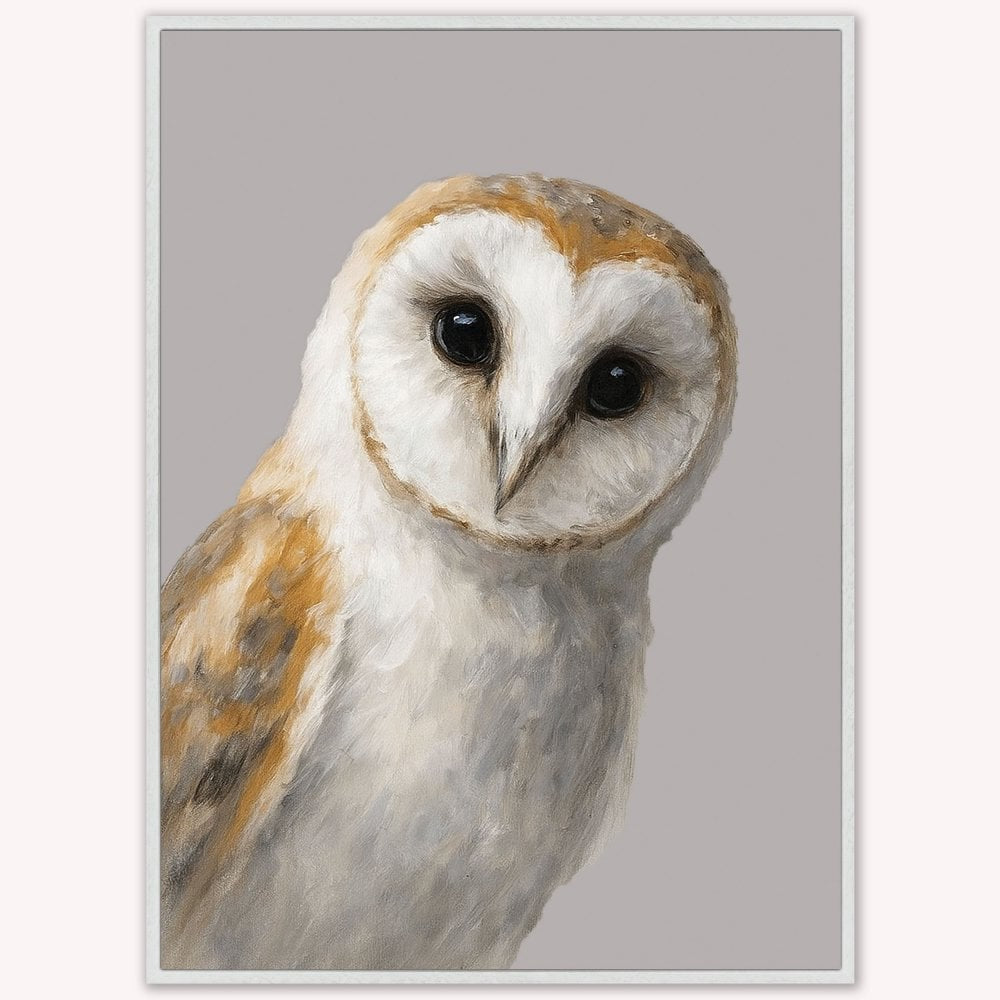 Small Owl Canvas Picture In White Frame