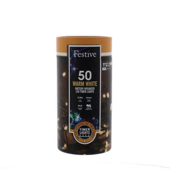 50 Battery Operated timer string lights - warm white