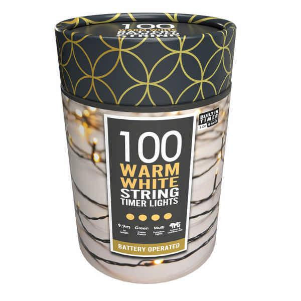 100 Battery Operated timer string lights - warm white