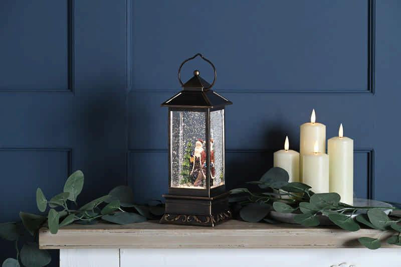 27cm Battery Operated Led Water Spinner Lantern - Santa scene