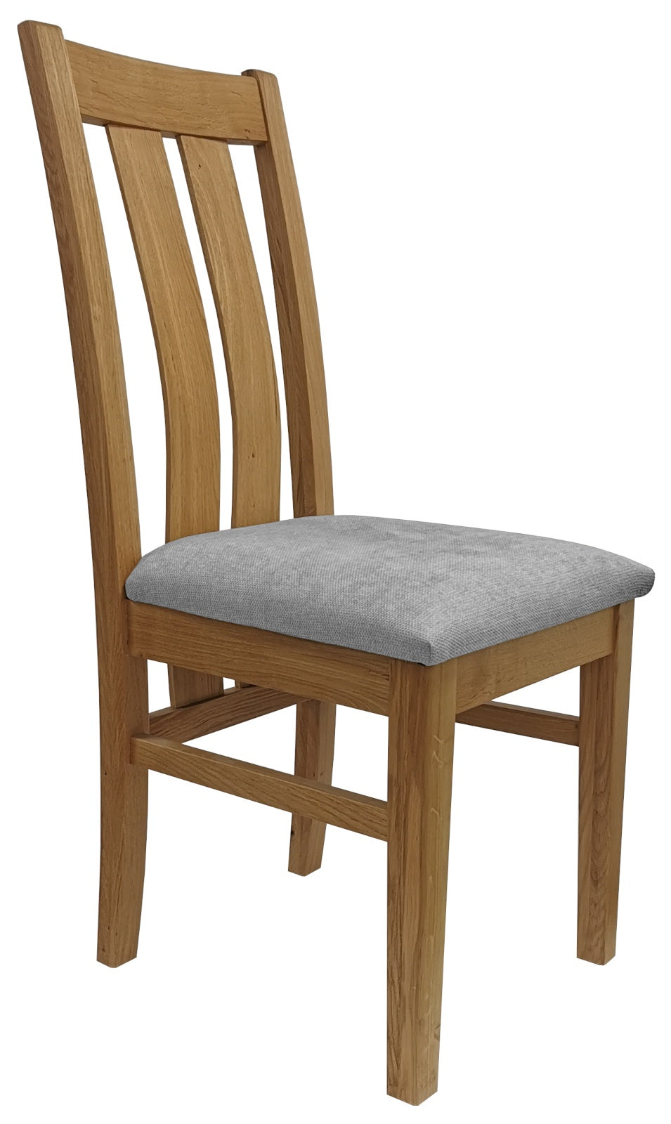 Eltham Oak Slatted Dining Chair With Light Grey Pad. Sold In Pairs