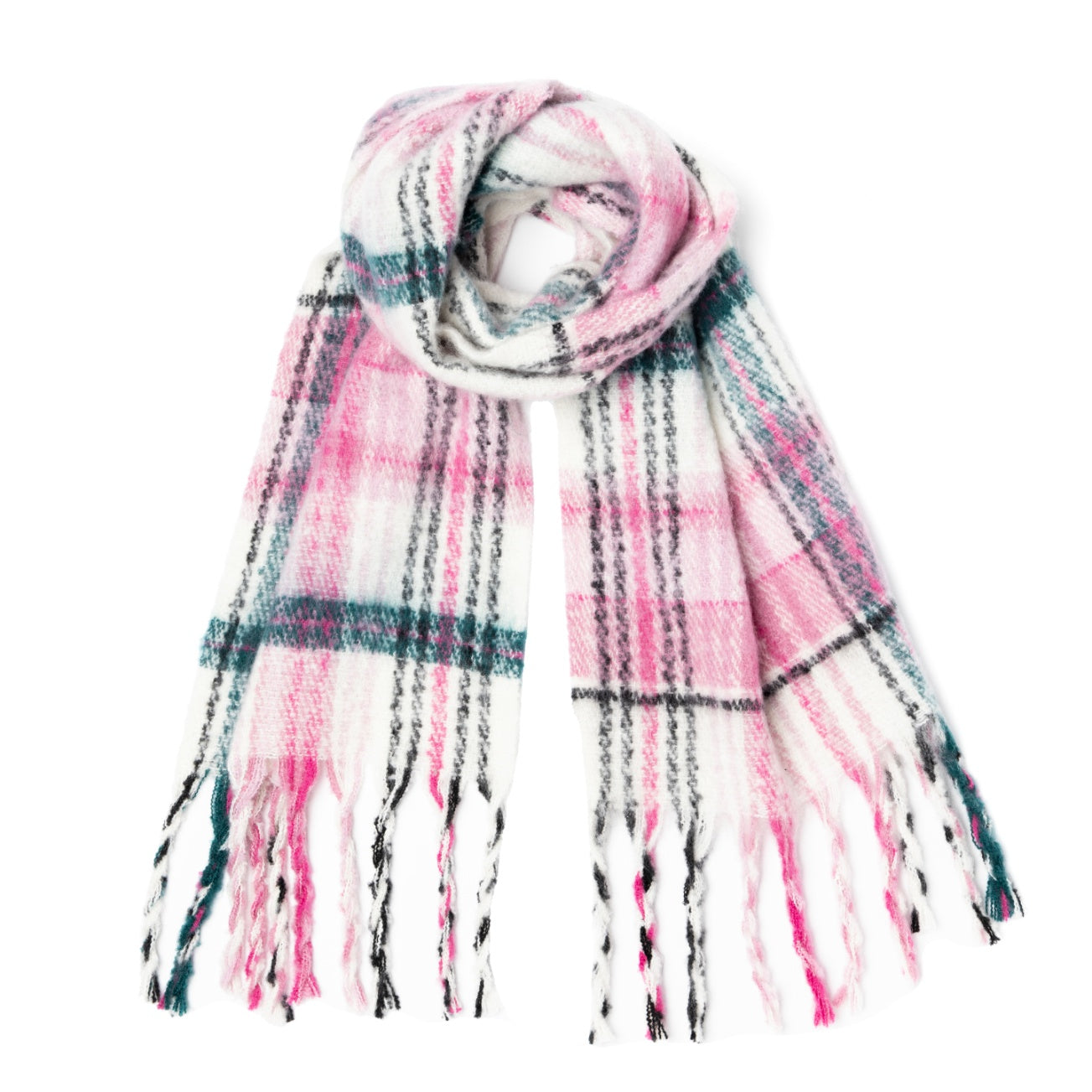 Boardmans Estelle Superfluffy Check Scarf Pink Multi