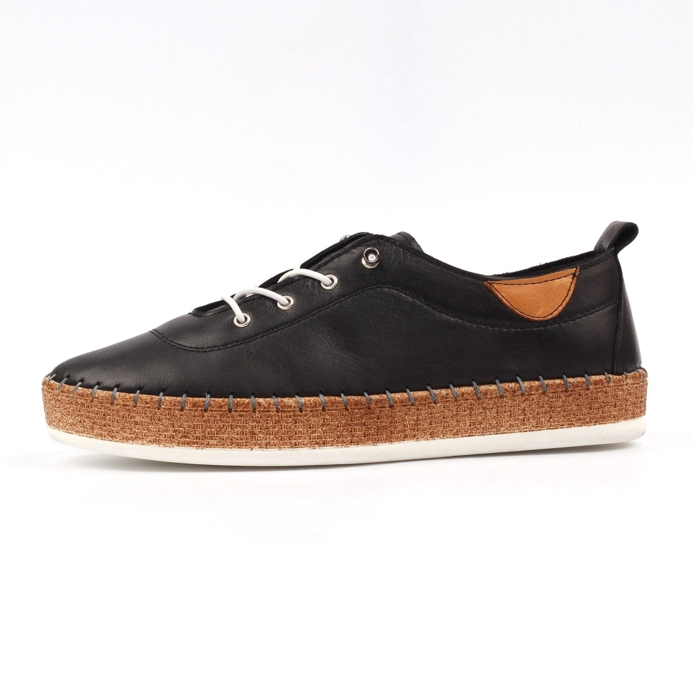 Lunar Evie Black Leather Plimsoll