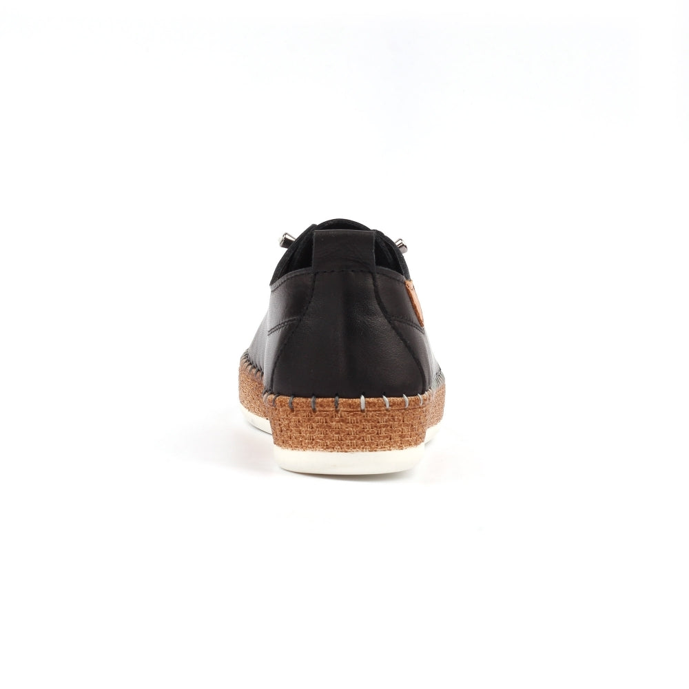 Lunar Evie Black Leather Plimsoll