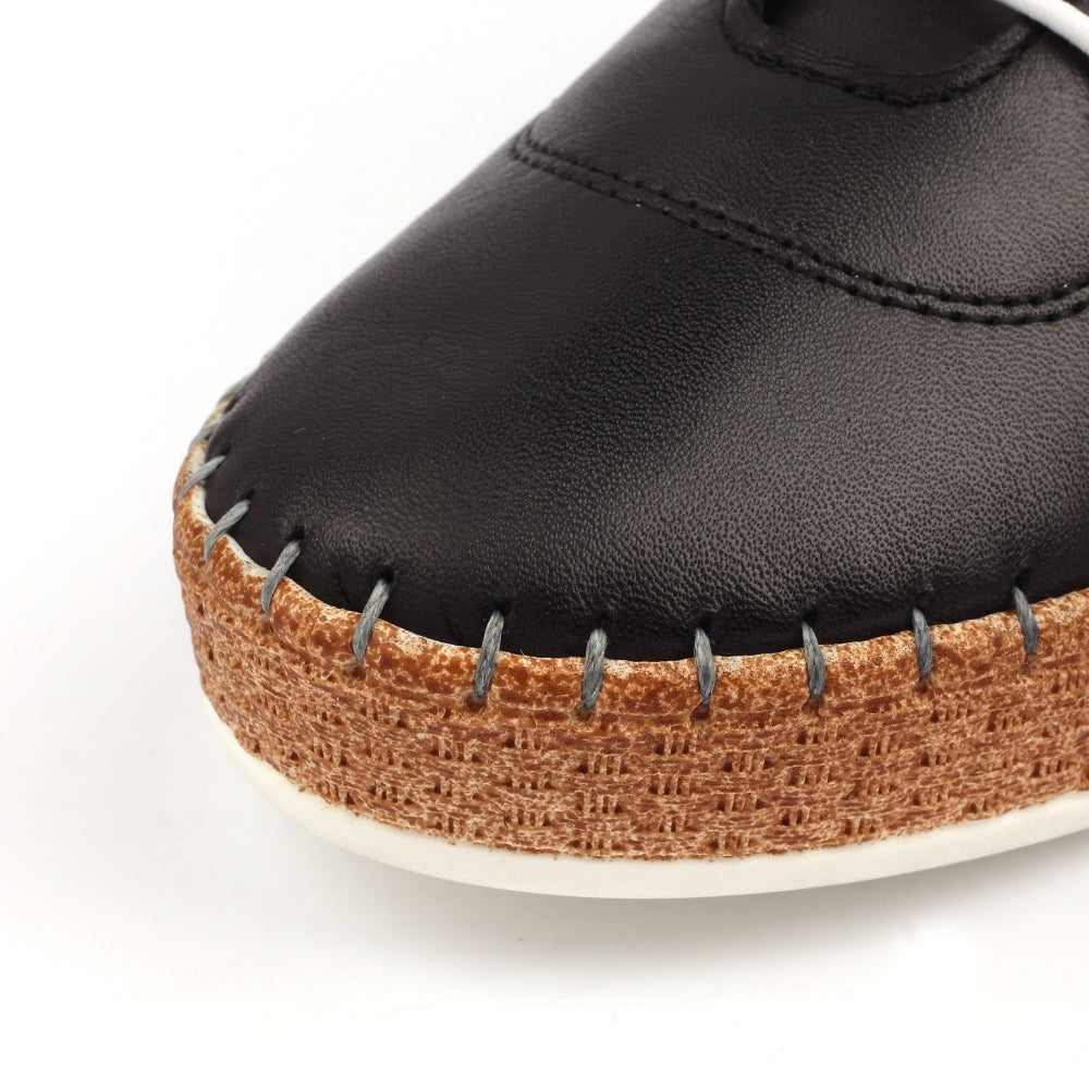 Lunar Evie Black Leather Plimsoll