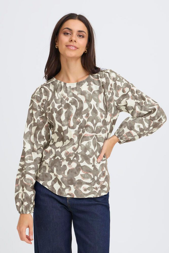 Fransa Ariana Blouse Boho Bloom Smokey Olive