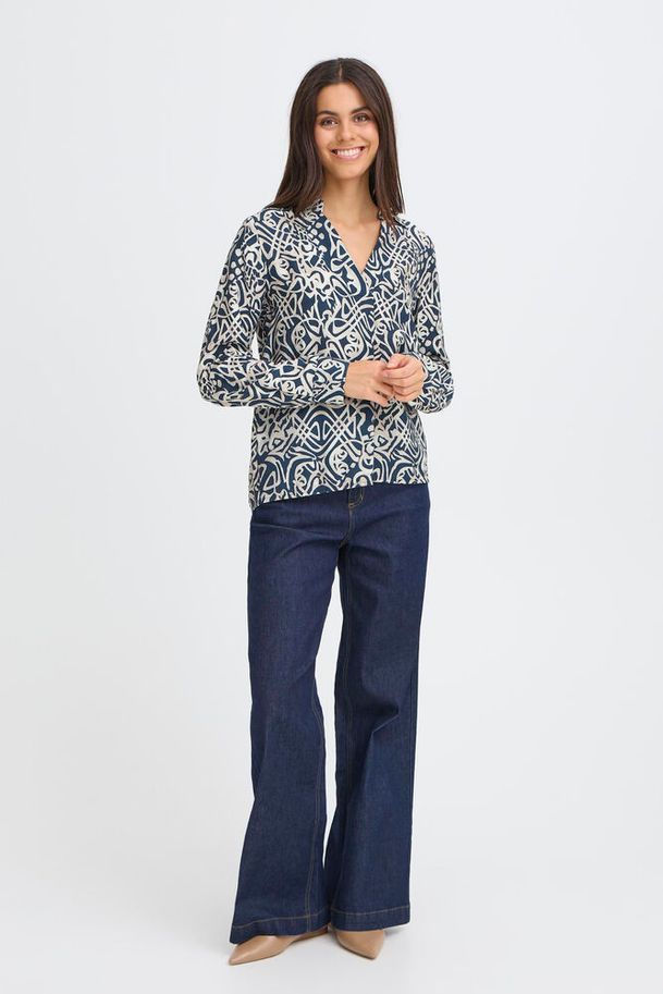 Fransa Ariana Blouse Art Lines Navy