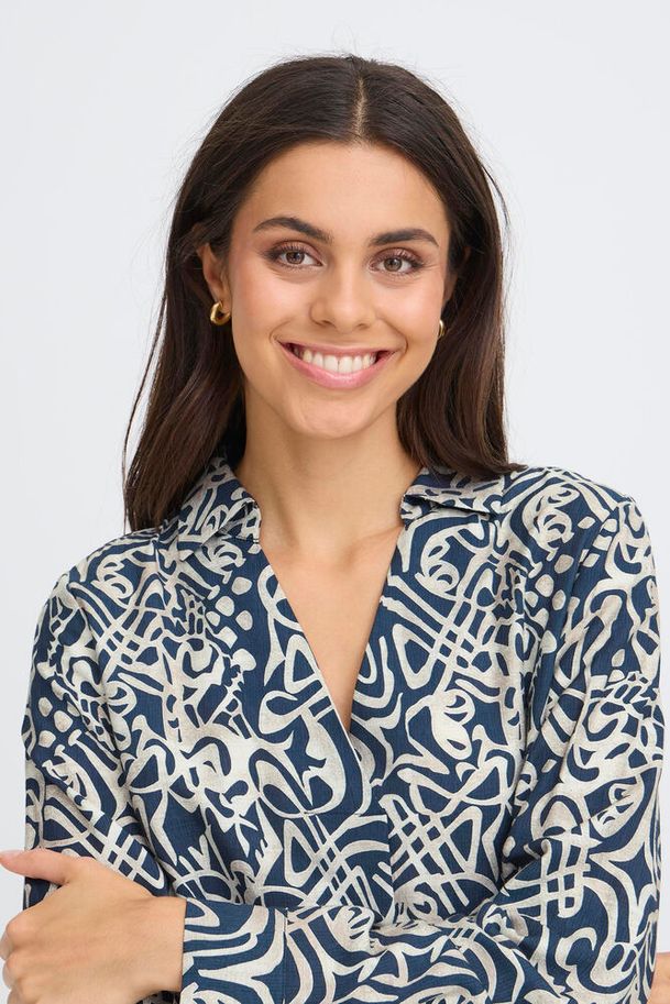 Fransa Ariana Blouse Art Lines Navy