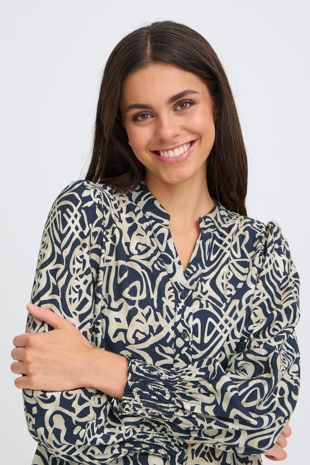 Fransa Ariana Dress Art Lines Navy