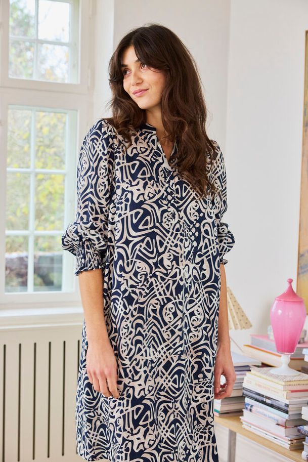 Fransa Ariana Dress Art Lines Navy