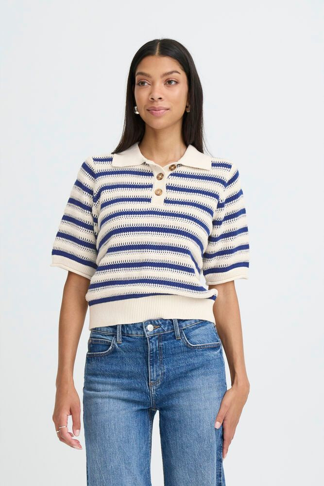 b.young Mikala Polo Jumper Medieval Blue Stripe
