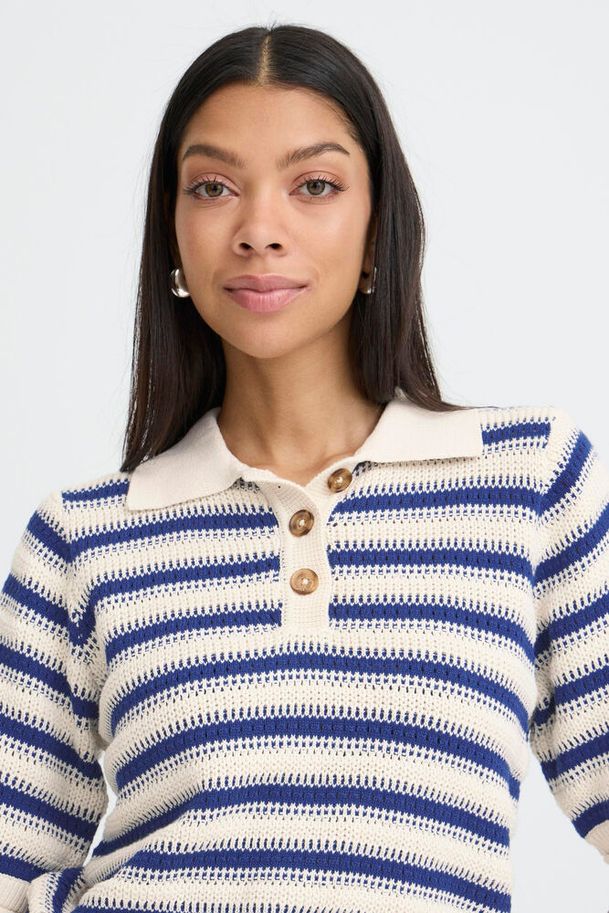 b.young Mikala Polo Jumper Medieval Blue Stripe