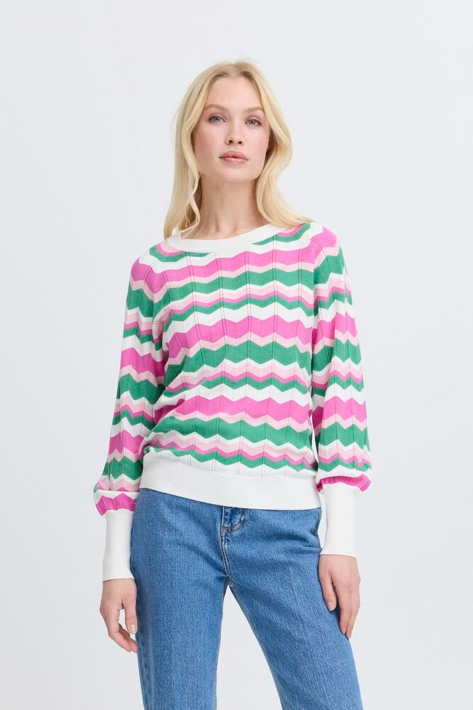 b.young Mmorla Long Cuff Zig Zag Pullover Phlox Pink Zig Zag