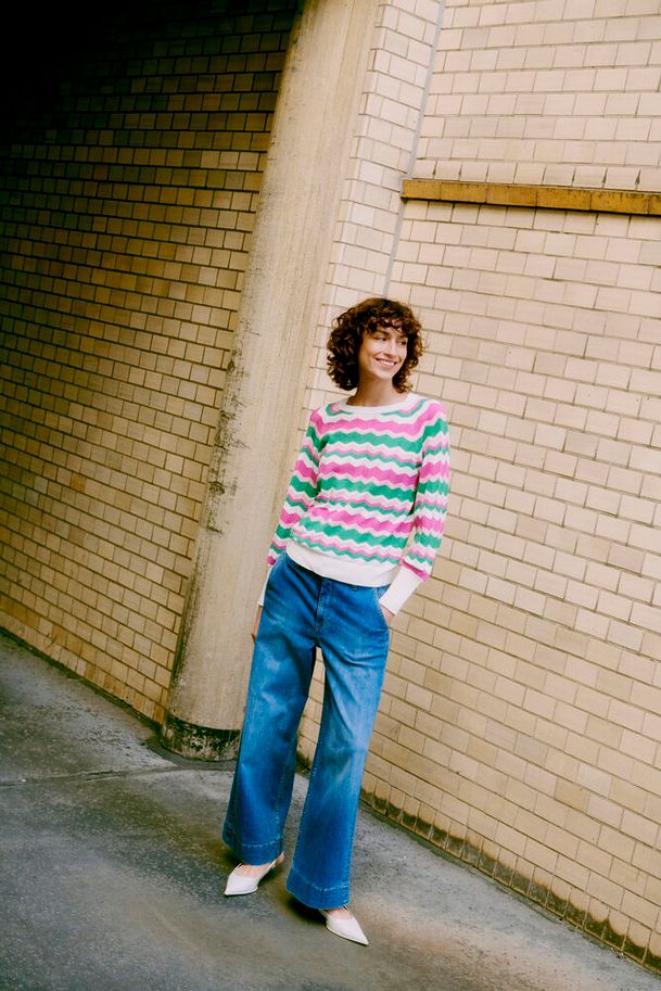 b.young Mmorla Long Cuff Zig Zag Pullover Phlox Pink Zig Zag