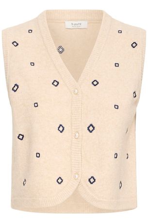 b.young Nadika Emb Vest Oyster Gray Geometric Emb