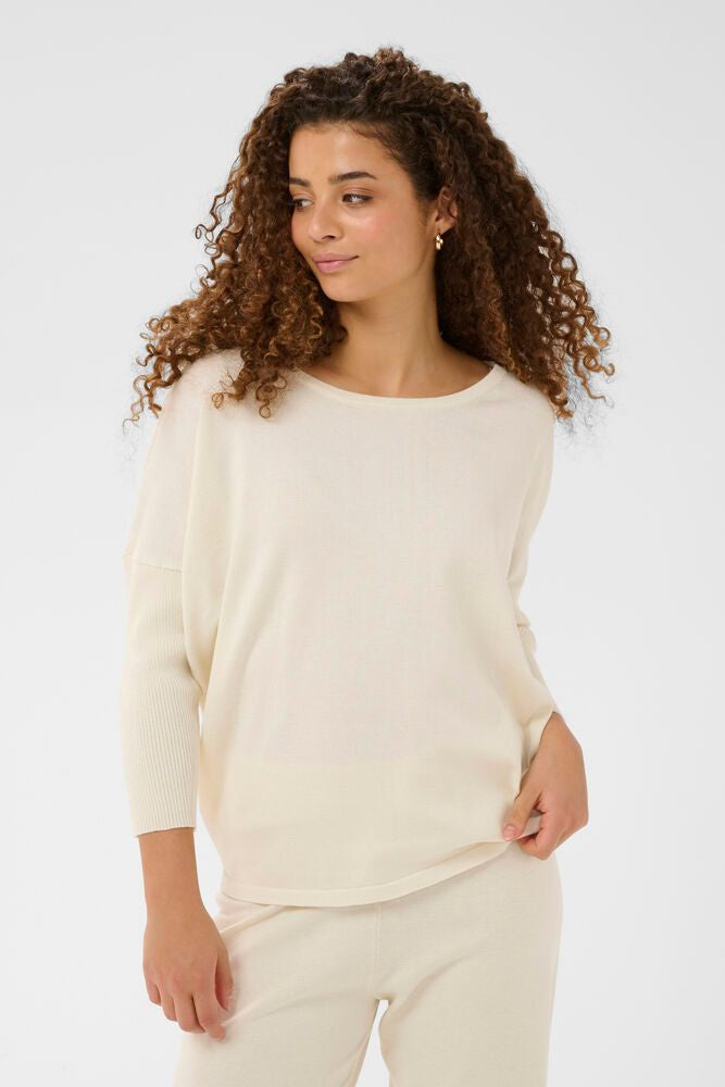 Saint Tropez Mila R-Neck Pullover Seedpearl Melange